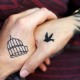 Partner-Tattoo auf Händen, Vogel und Käfig